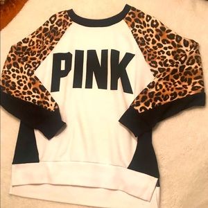 PINK Leopard Sleeved Sweatshirt- EUC- M